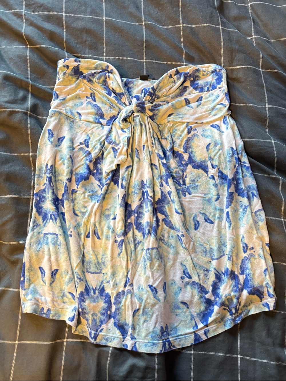 Jacob Blue and Cream Tie-Front Crop Top
